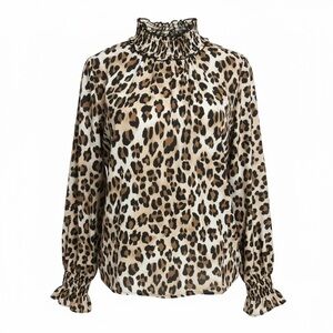 Leopard Print Ruffle Neck Blouse